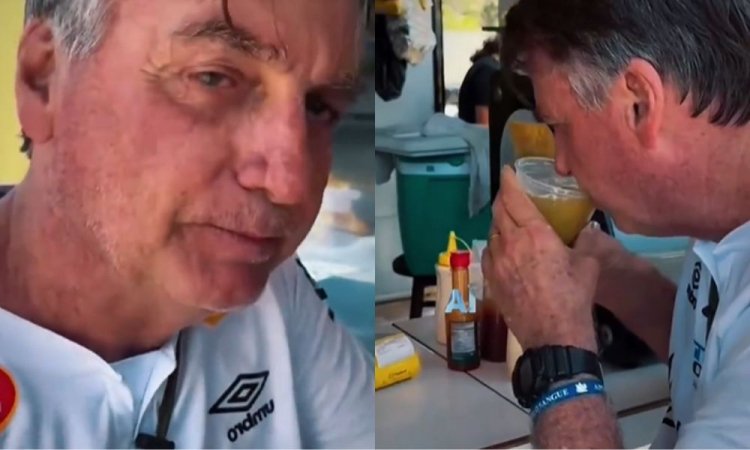 Imagem de Bolsonaro posta vídeo rindo e tomando caldo de cana após divulgação de relatório da PF sobre golpe