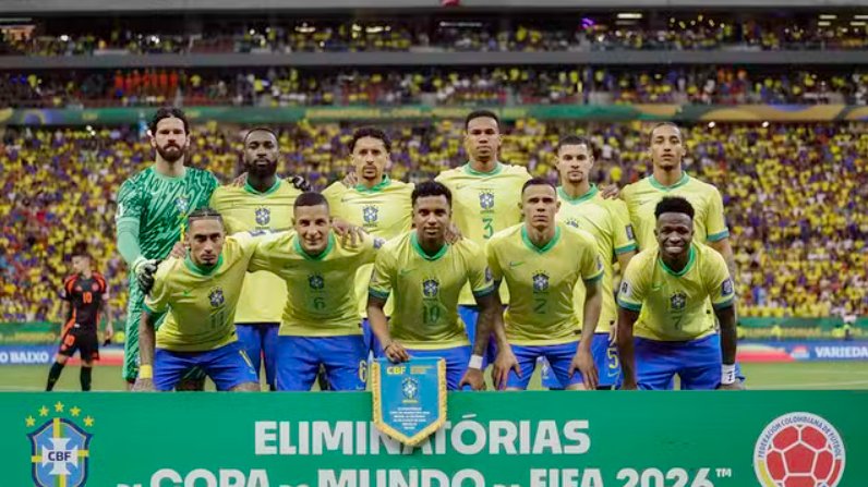 Imagem de Brasil vence a Colômbia com gol de Vini Jr aos 53 do segundo tempo