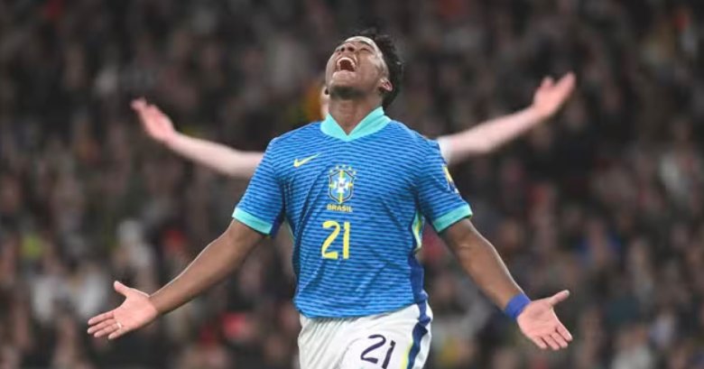Imagem de Endrick marca pela 1ª vez, e Brasil vence a Inglaterra na estreia de Dorival Júnior